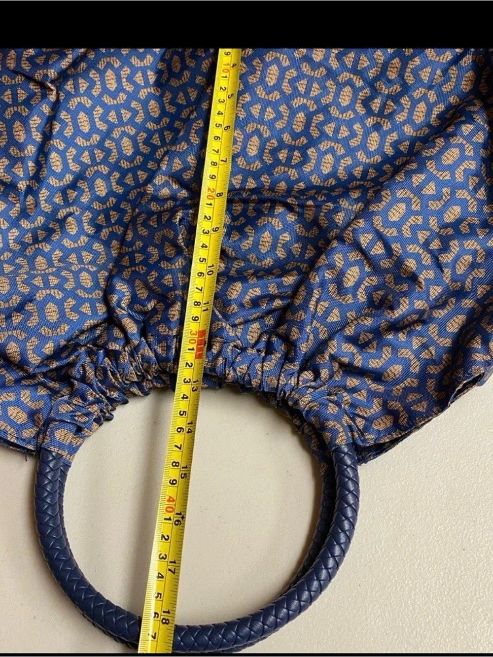 Blue Patterned Round-Handle Women’s Tote Bag